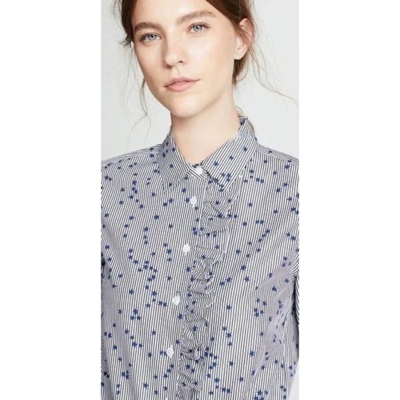 EQUIPMENT Jesper Star Striped Poplin Blouse Top Button Down Shirt X-Small - Picture 6 of 16